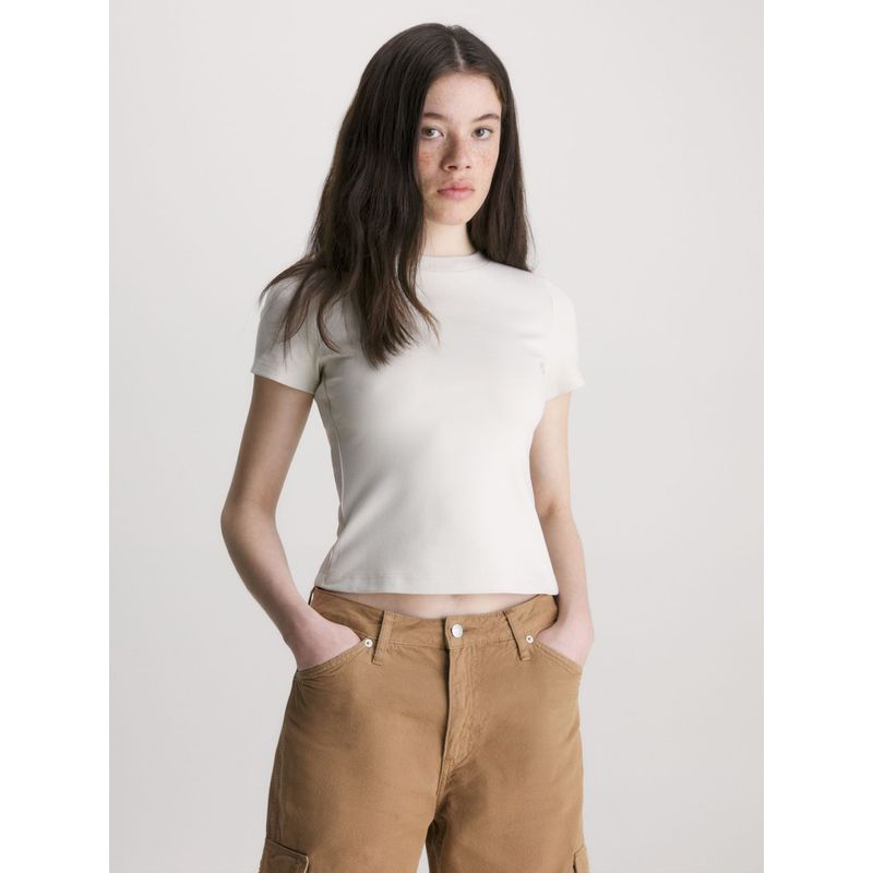 CALVIN KLEIN - Camiseta De Punto Milano Con Cinta Con El Logo Mujer Beige Calvin Klein