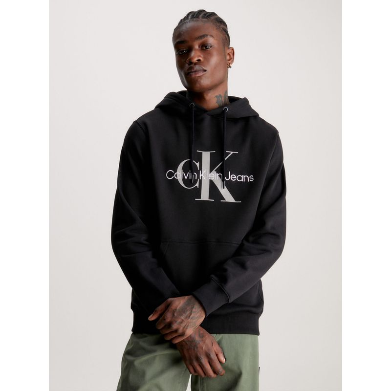 CALVIN KLEIN - Buzo Algodón Orgánico Con Gorro Y Monograma Hombre Negro Calvin Klein