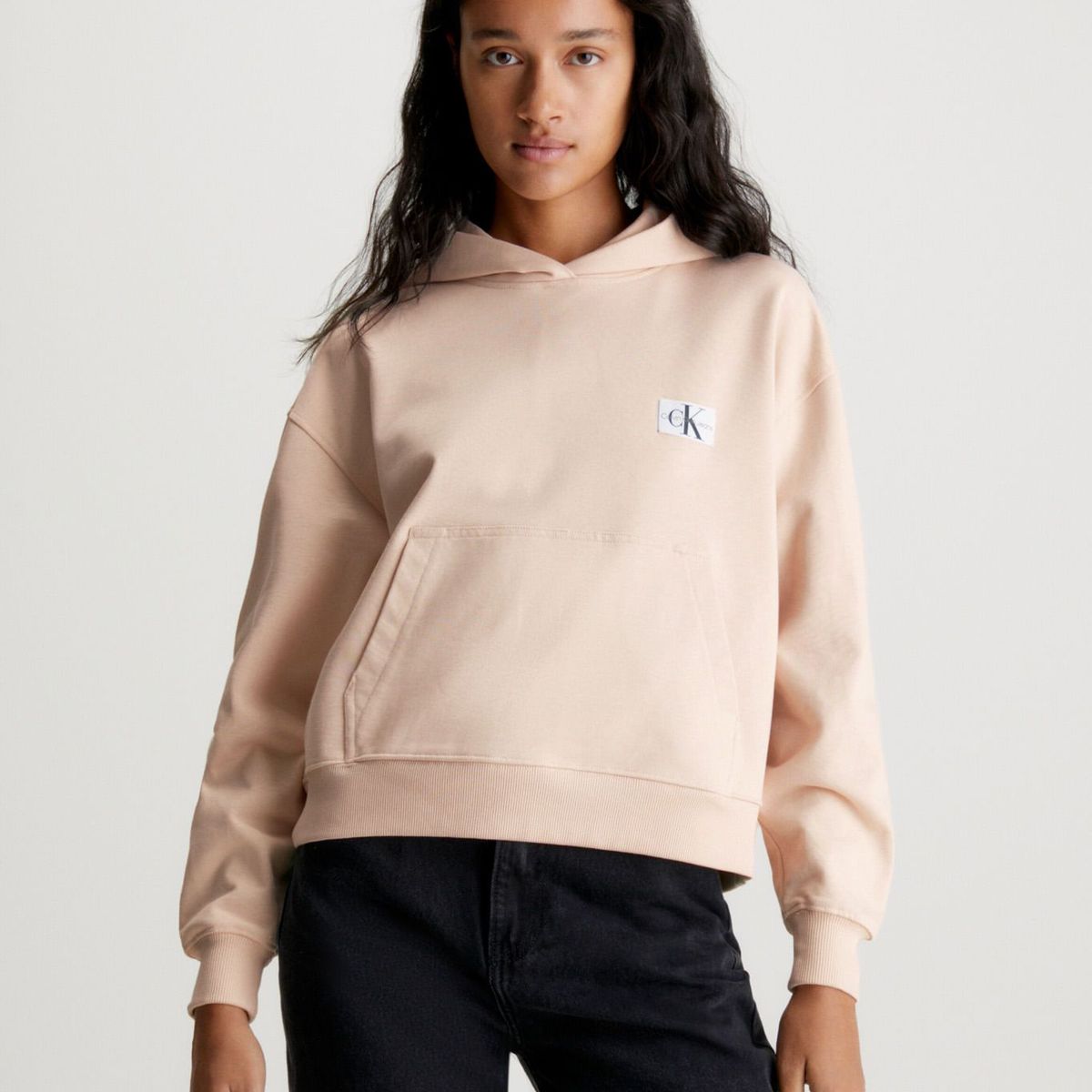 CALVIN KLEIN - Buzo Beige Con Gorro De Algodón Insignia Para Mujer Calvin Klein