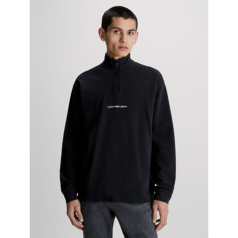 CALVIN KLEIN - Camiseta Negra De Manga Larga Con Cuello Cierre Calvin Klein