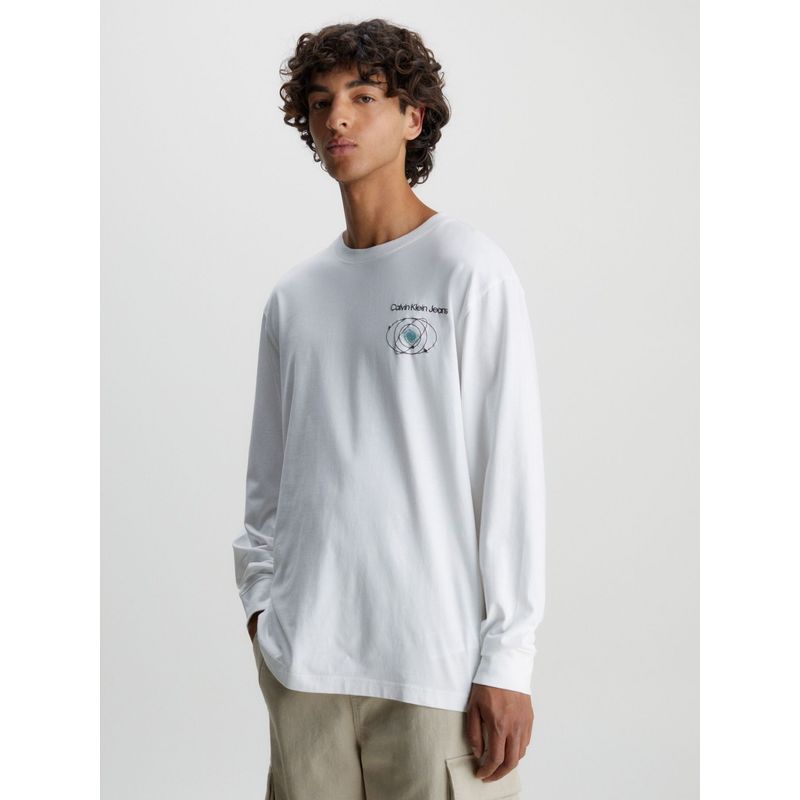 CALVIN KLEIN - Camiseta De Manga Larga Con Estampado Hombre Blanco Calvin Klein
