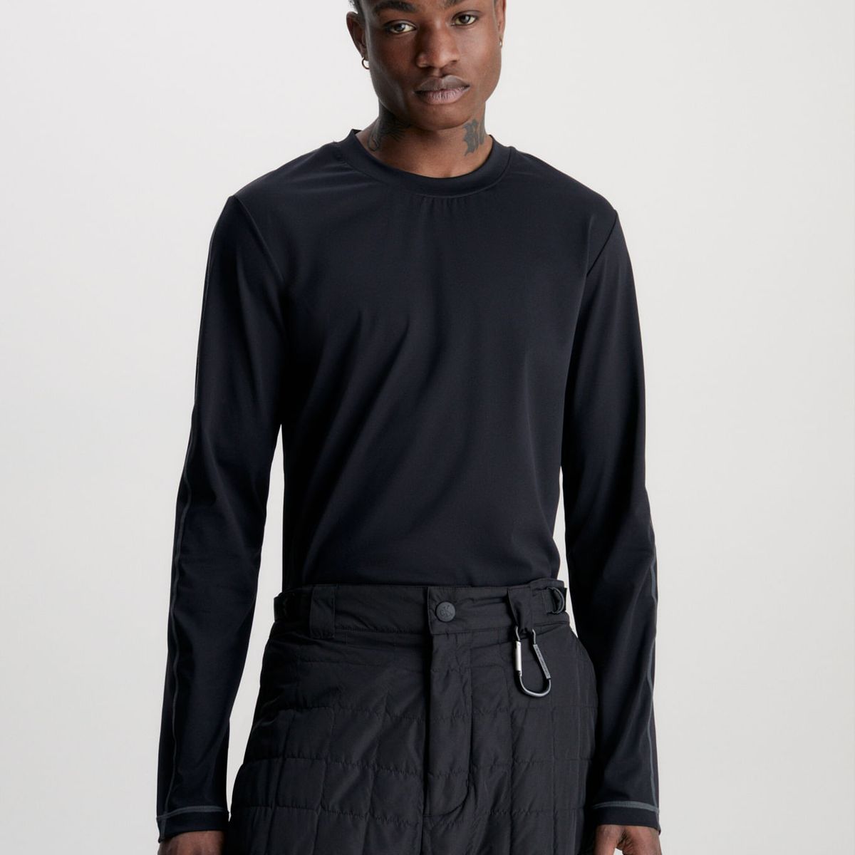 CALVIN KLEIN - Camiseta De Manga Larga Elástica Slim Con Logo Hombre Negro Calvin Klein