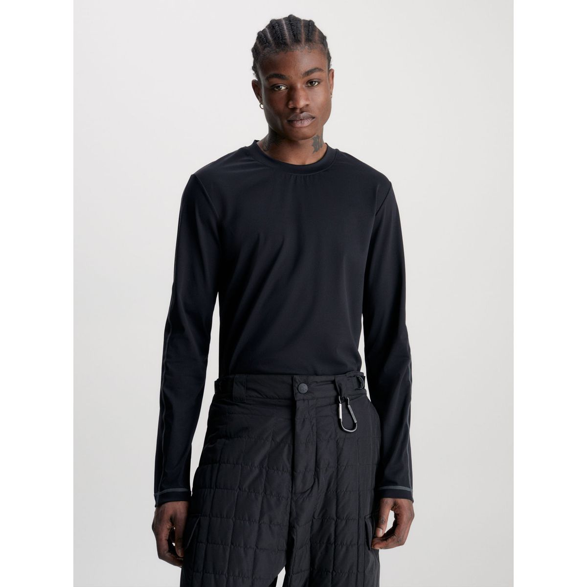 CALVIN KLEIN - Camiseta De Manga Larga Elástica Slim Con Logo Hombre Negro Calvin Klein