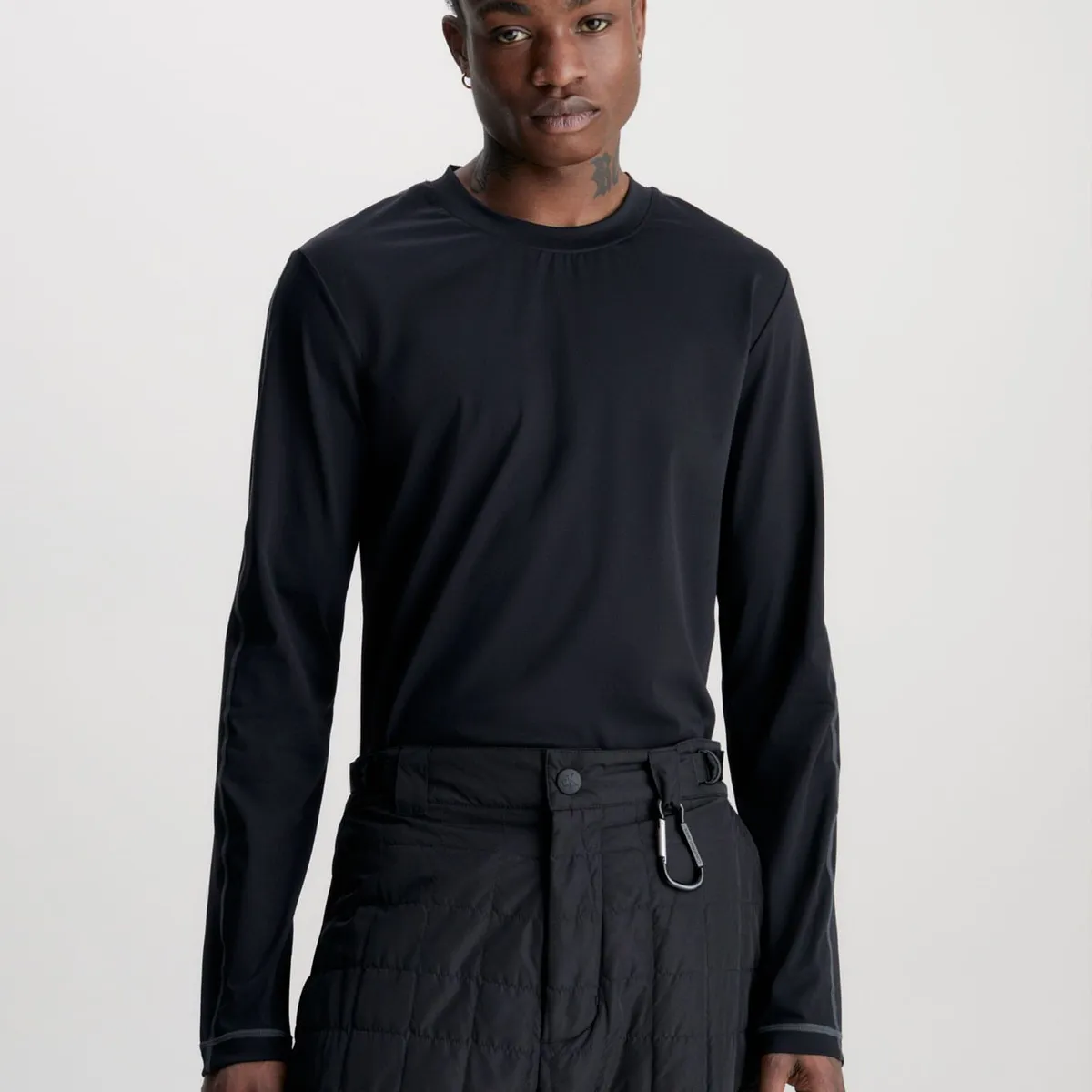 CALVIN KLEIN - Camiseta De Manga Larga Elástica Slim Con Logo Hombre Negro Calvin Klein