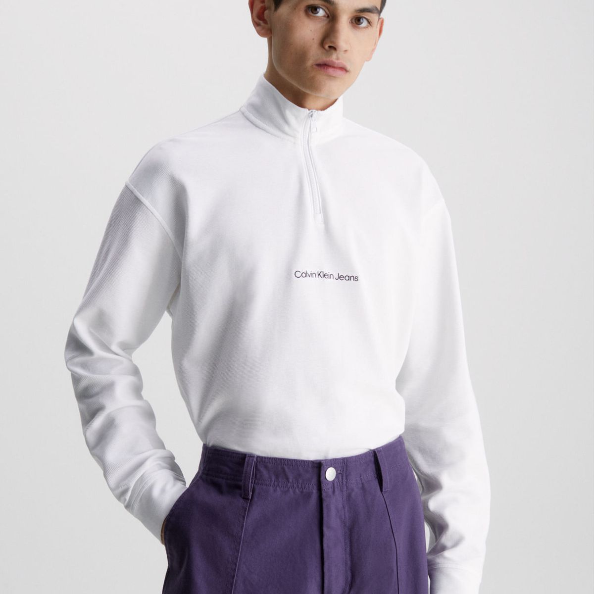 CALVIN KLEIN - Camiseta De Manga Larga Con Cuello Cierre Hombre Blanco Calvin Klein