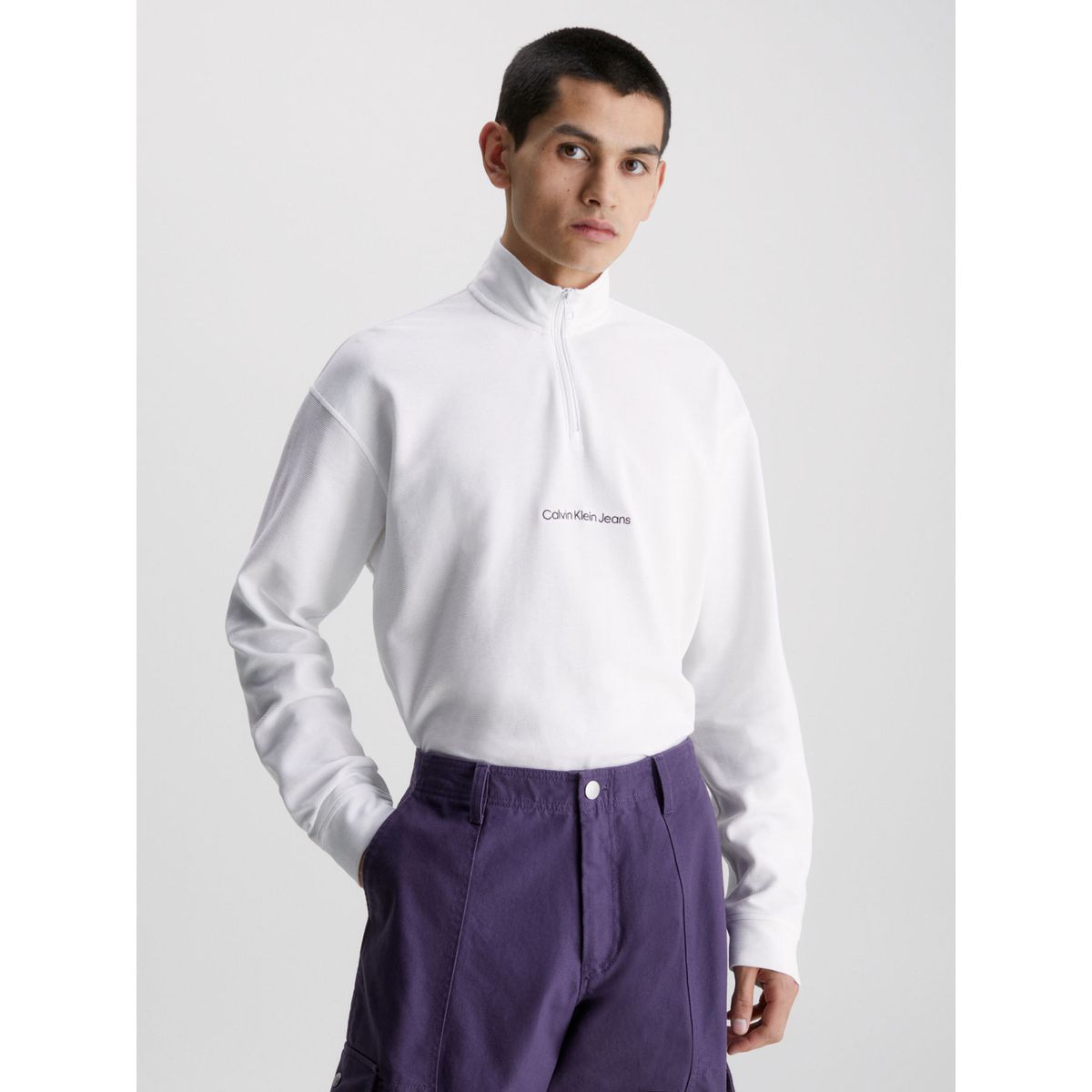 CALVIN KLEIN - Camiseta De Manga Larga Con Cuello Cierre Hombre Blanco Calvin Klein