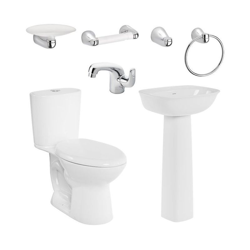 CORONA - Combo Aluvia Alongado Blanco con pedestal Griferia y Accesorios