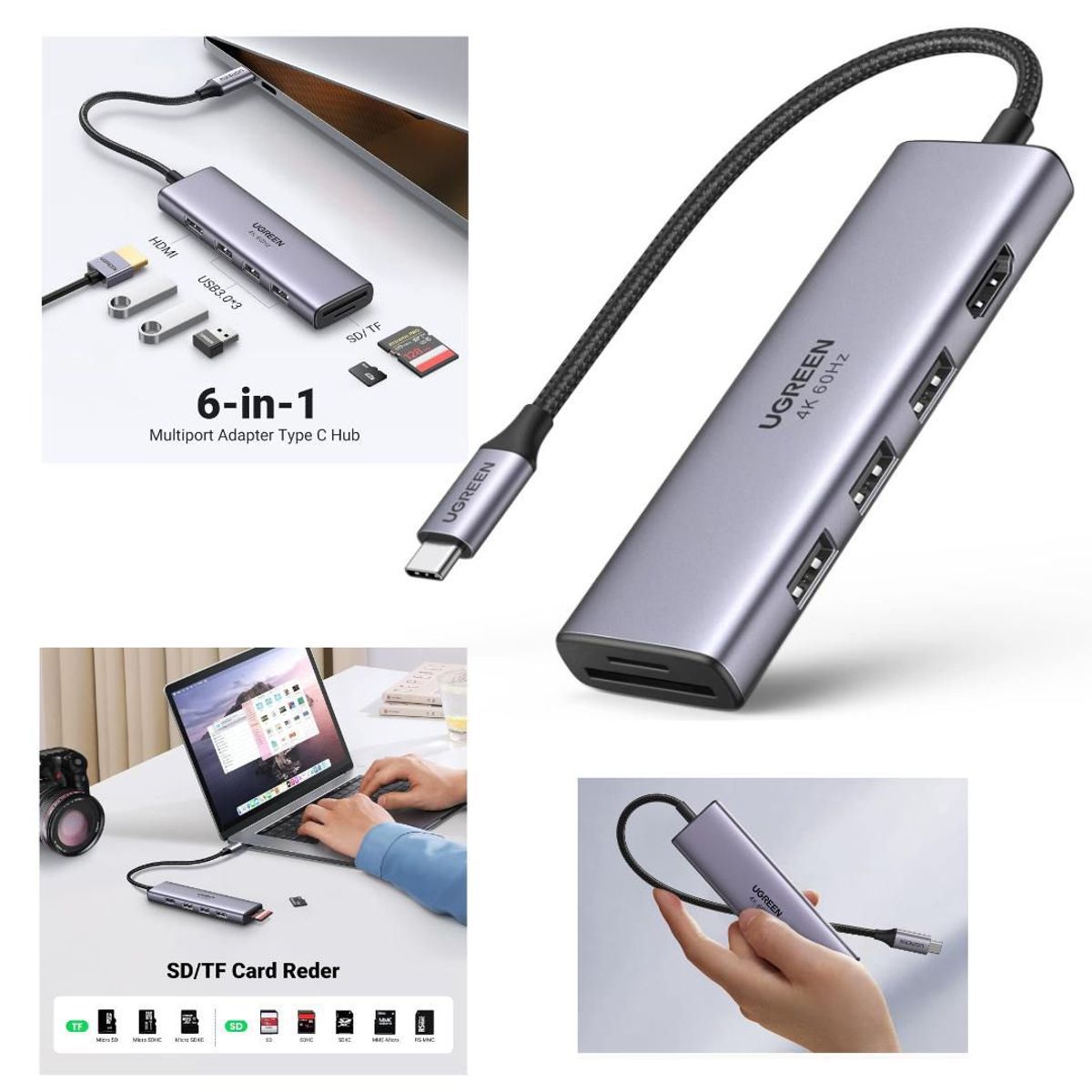 UGREEN - Hub adaptador multipuerto USB C 6 en 1 - UGREEN