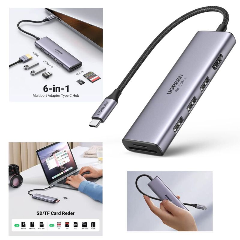 UGREEN - Hub adaptador multipuerto USB C 6 en 1 - UGREEN