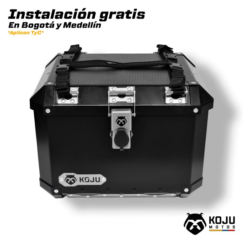 KOJU - Maletero en aluminio para moto-37L NEGRO con accesorios KOJU