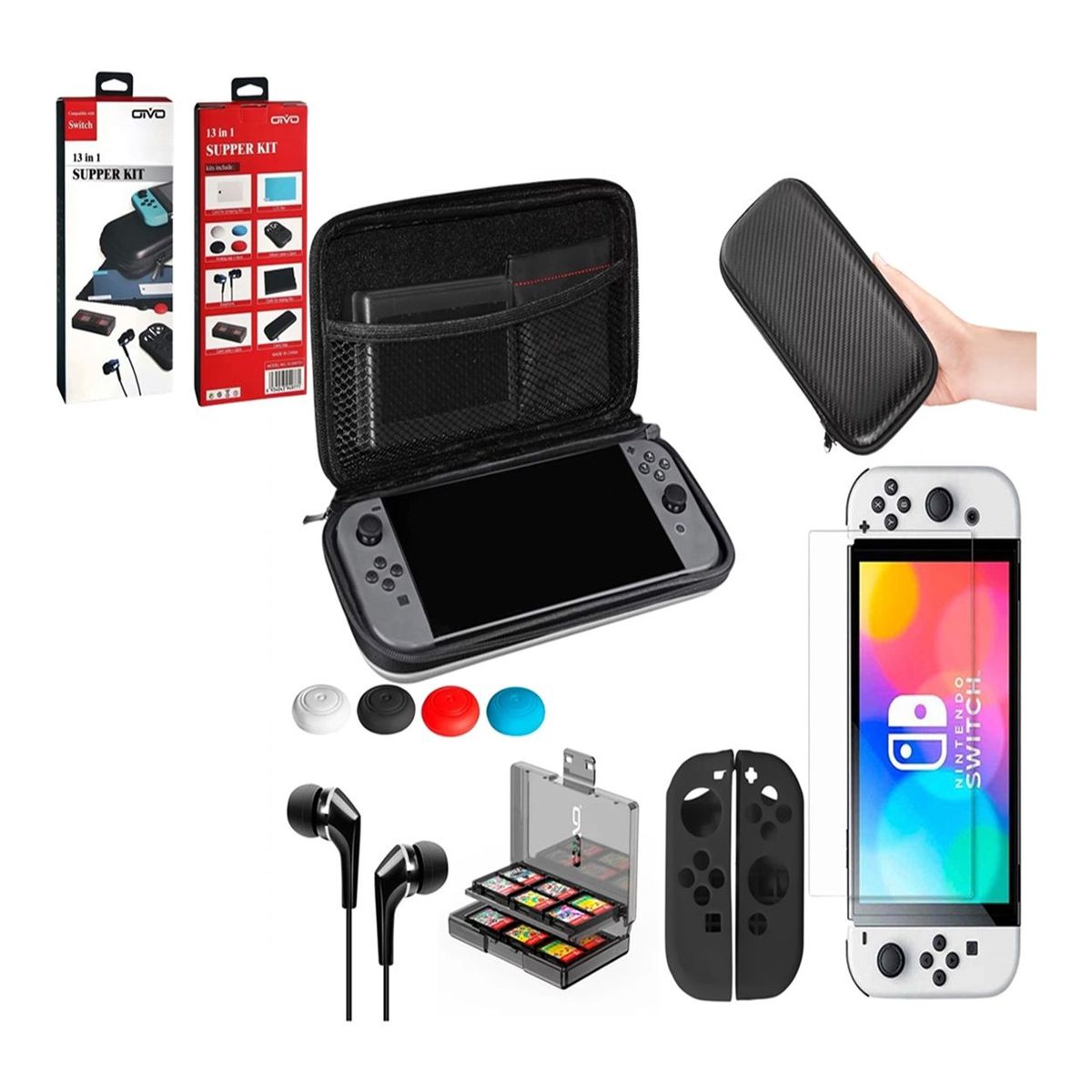 GENERICO - Estuche o Funda Nintendo Switch 13 en 1 Combo Oled