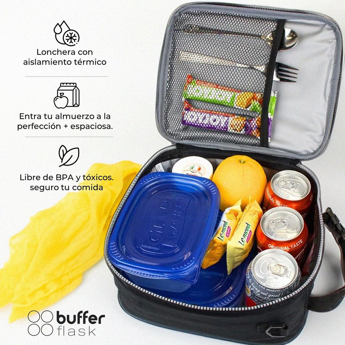 BUFFER FLASK - Lonchera Termica Impermeable Con Correa Niño Niña Buffer - Celeste-