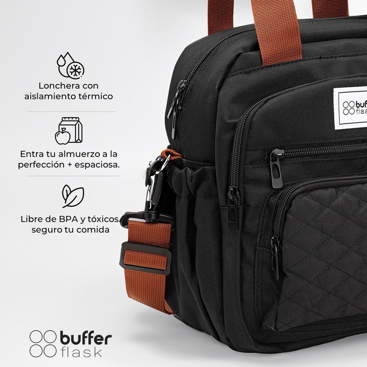 BUFFER FLASK - Lonchera Morral Termica Buffer Multiples Compartimientos - Negro