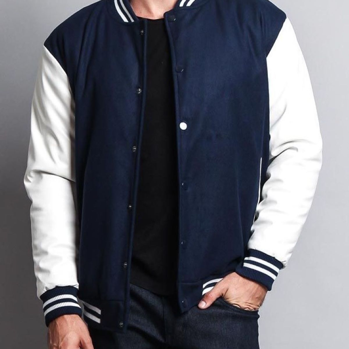 URBAN PLUS - chaqueta hombre beisbolera azul oscura blanco