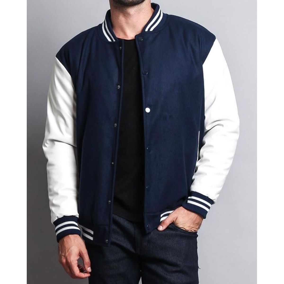 URBAN PLUS - chaqueta hombre beisbolera azul oscura blanco