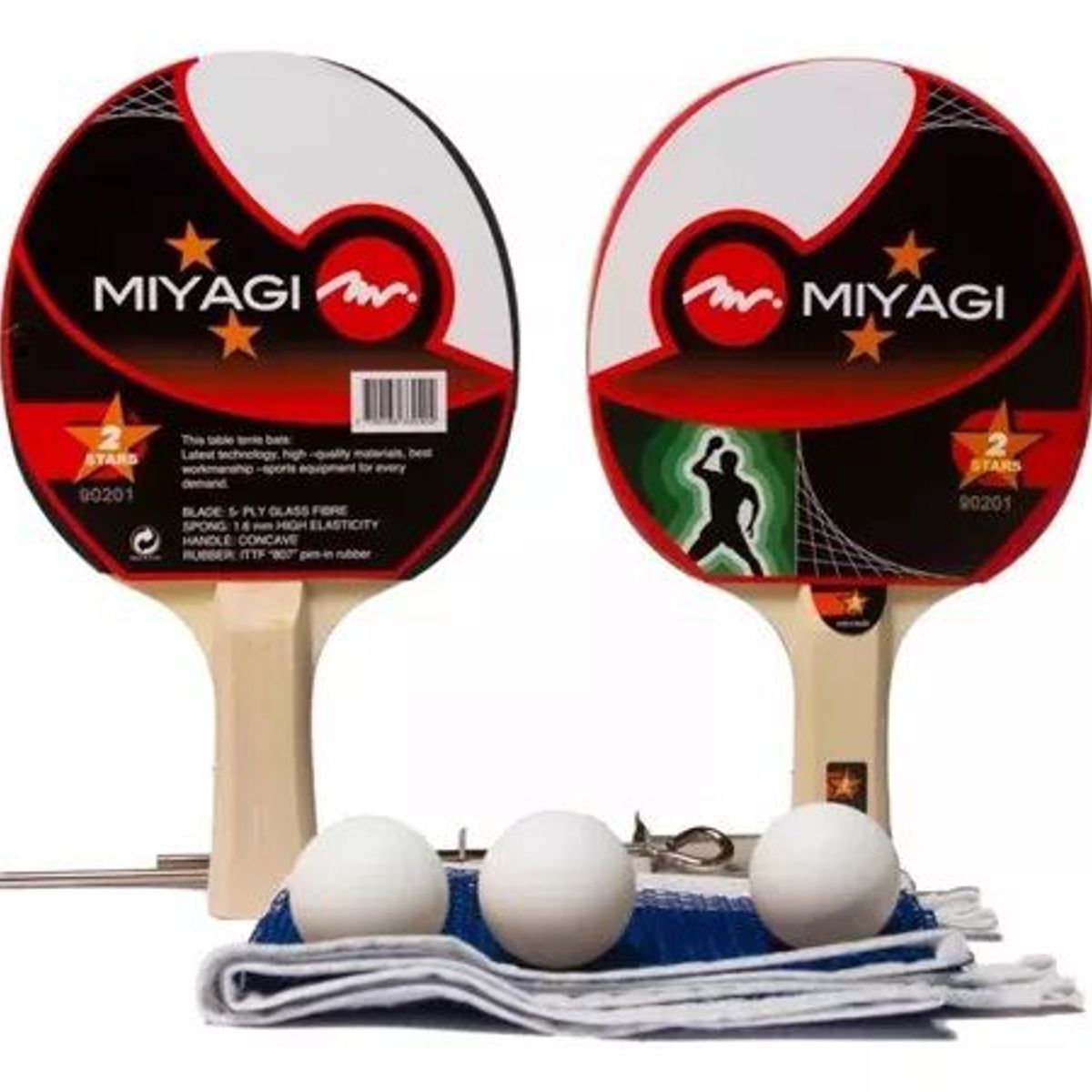 GENERICO - Set 2 Raquetas Ping Pong, 3 Pimpones Y Malla Miyagi Original
