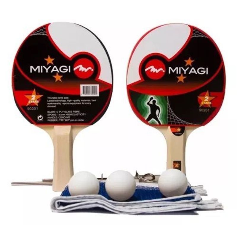GENERICO - Set 2 Raquetas Ping Pong, 3 Pimpones Y Malla Miyagi Original