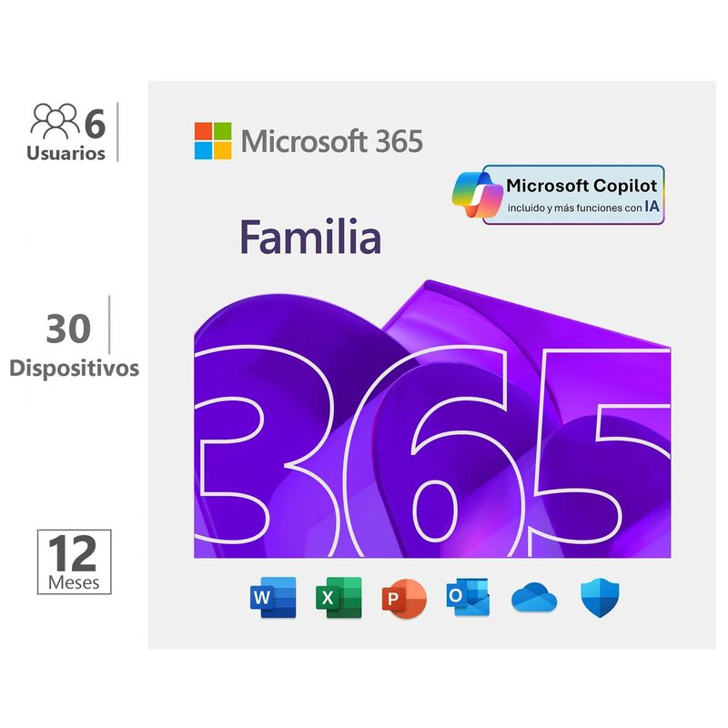 MICROSOFT - Office 365 Familia 12 Meses 6 Usuarios 30 Dispositivos