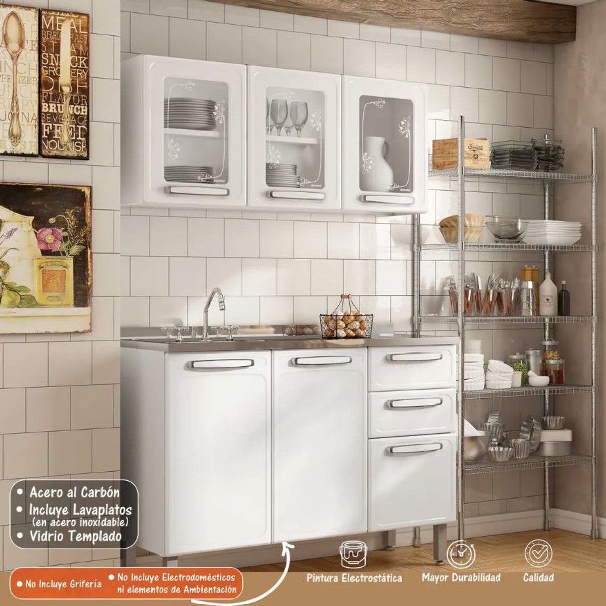 BERTOLINI - Cocina Integral de 1.20 m  Acero al carbono Incluye Lavaplatos