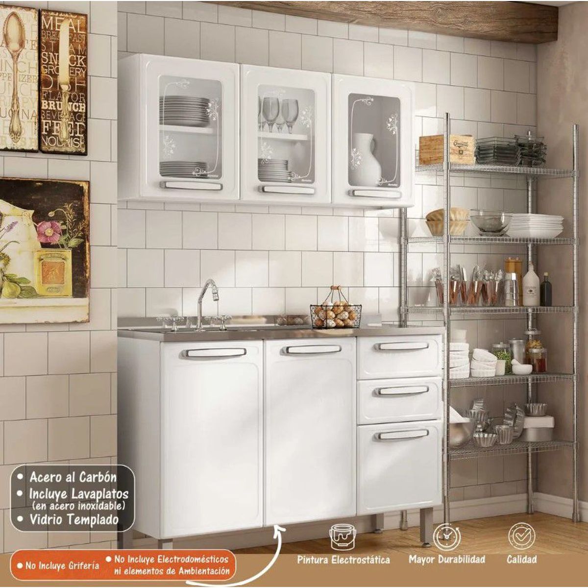 BERTOLINI - Cocina Integral de 1.20 m  Acero al carbono Incluye Lavaplatos