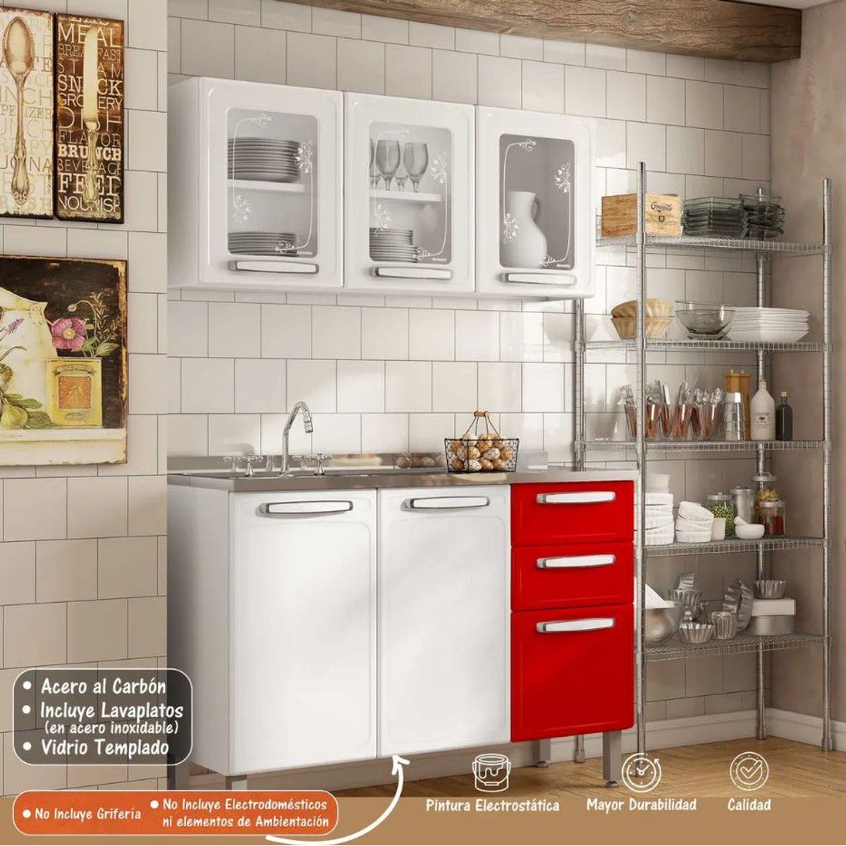 BERTOLINI - Cocina Integral de 1.20 m  Acero al carbono Incluye Lavaplatos