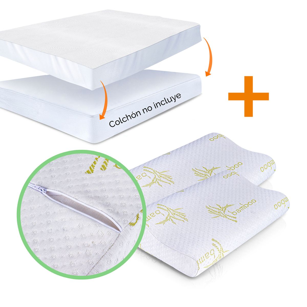 ENERGY PLUS - Combo: Protector colchón Antifluido King + 2 Almohadas Bamboo