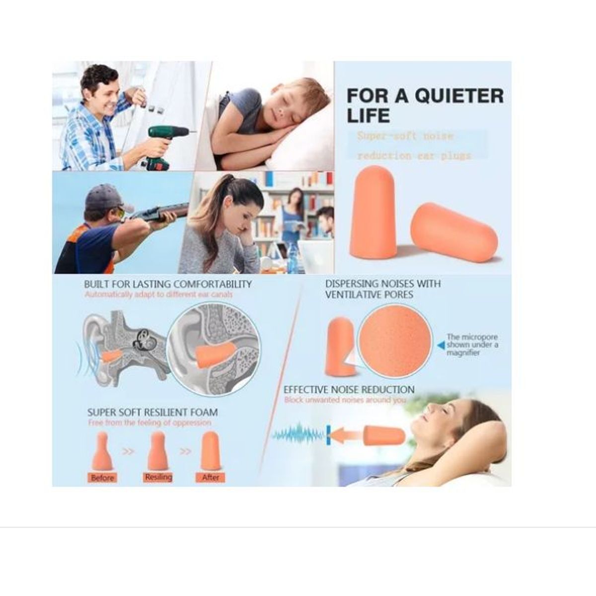 3M - 6 Pares Protectores Auditivos 3m Tapa Oidos 32db Dormir Leer