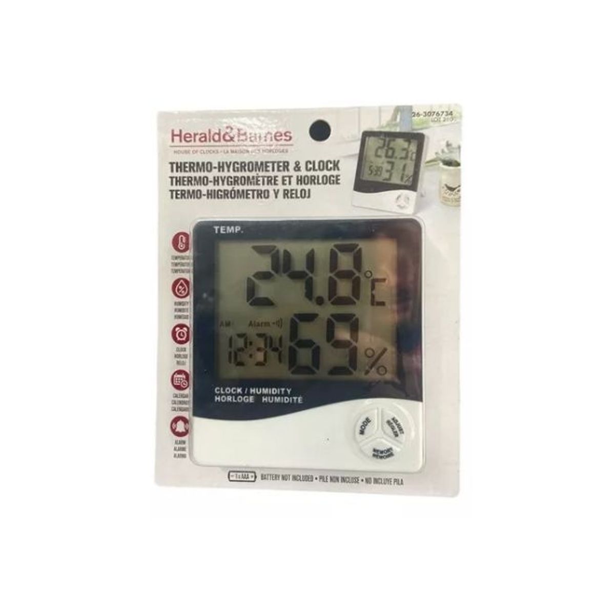 GENERICO - Termohigrometro Termometro Higrometro Reloj Medidor Humedad