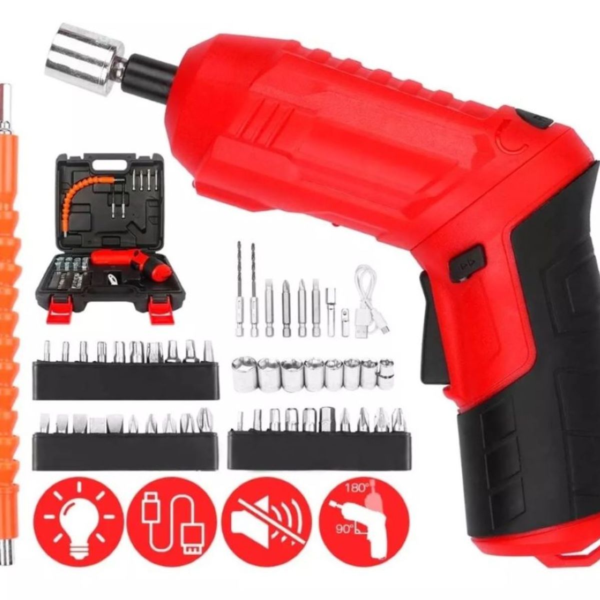 ZHOPI CO - Destornillador Electrico Usb Recargable Copas Y Extensor 45 Piezas