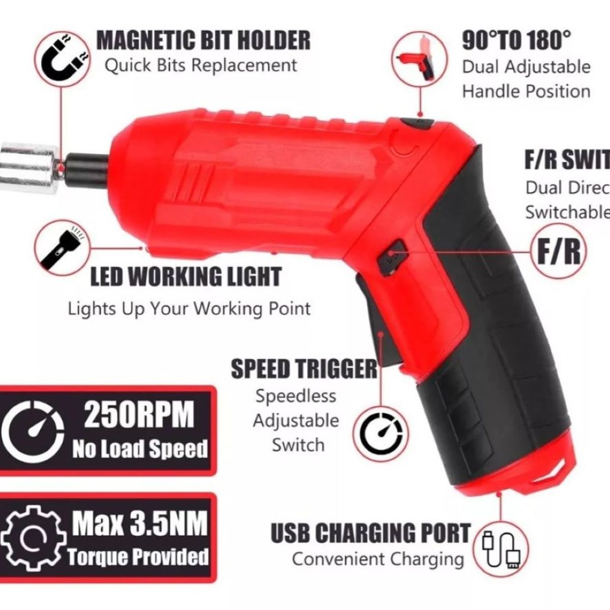 ZHOPI CO - Destornillador Electrico Usb Recargable Copas Y Extensor 45 Piezas