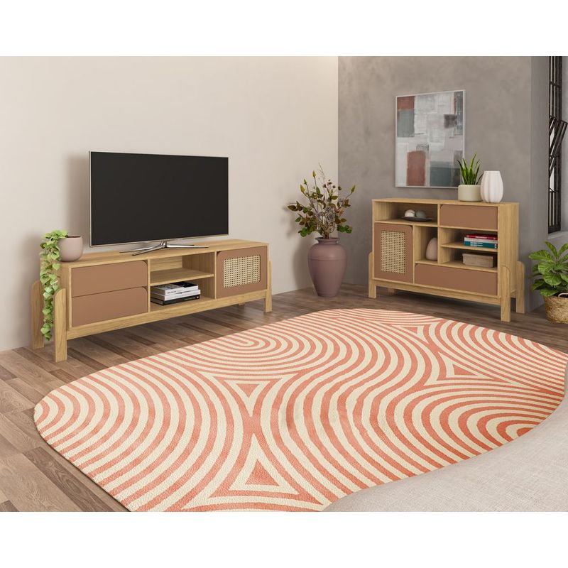 BERTOLINI - Combo mueble TV 65 incluye bife en MDP Roble con Rosa