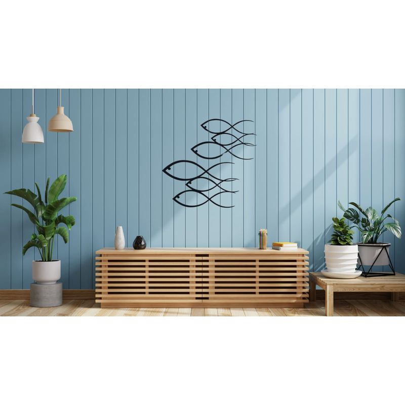GENERICO - Cuadro Adorno Díptico Peces MDF Negro corte laser