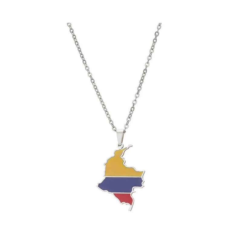 ALHAJAS - Collar Cadena Para Mujer Dije Mapa Colombia Fabricado En Acero