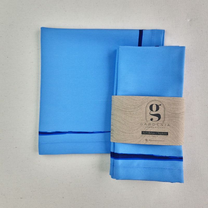 GARDENIA HOME DECOR - Servilleta poliéster Azul cenefa liso 43x43cm / Pack x 4 - Gardenia