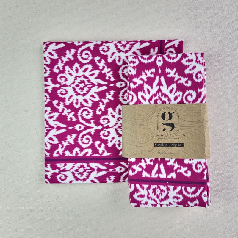 GARDENIA HOME DECOR - Servilleta poliéster Ikat fucsia-blanco 43x43cm / Pack x 4 - Gardenia