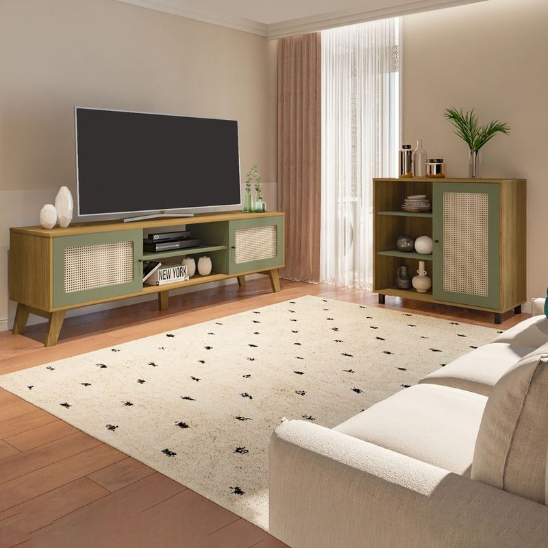 BERTOLINI - Combo mueble TV 75 y bife en MDP Roble con Menta