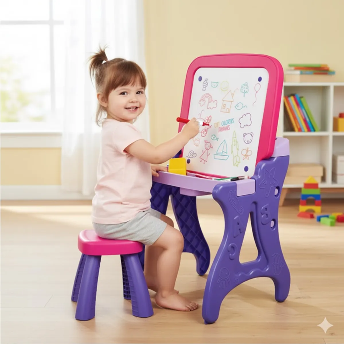 GENERICO - Escritorio Tablero 2 En 1 Pizarra Con Silla Infantil Niña Armaty