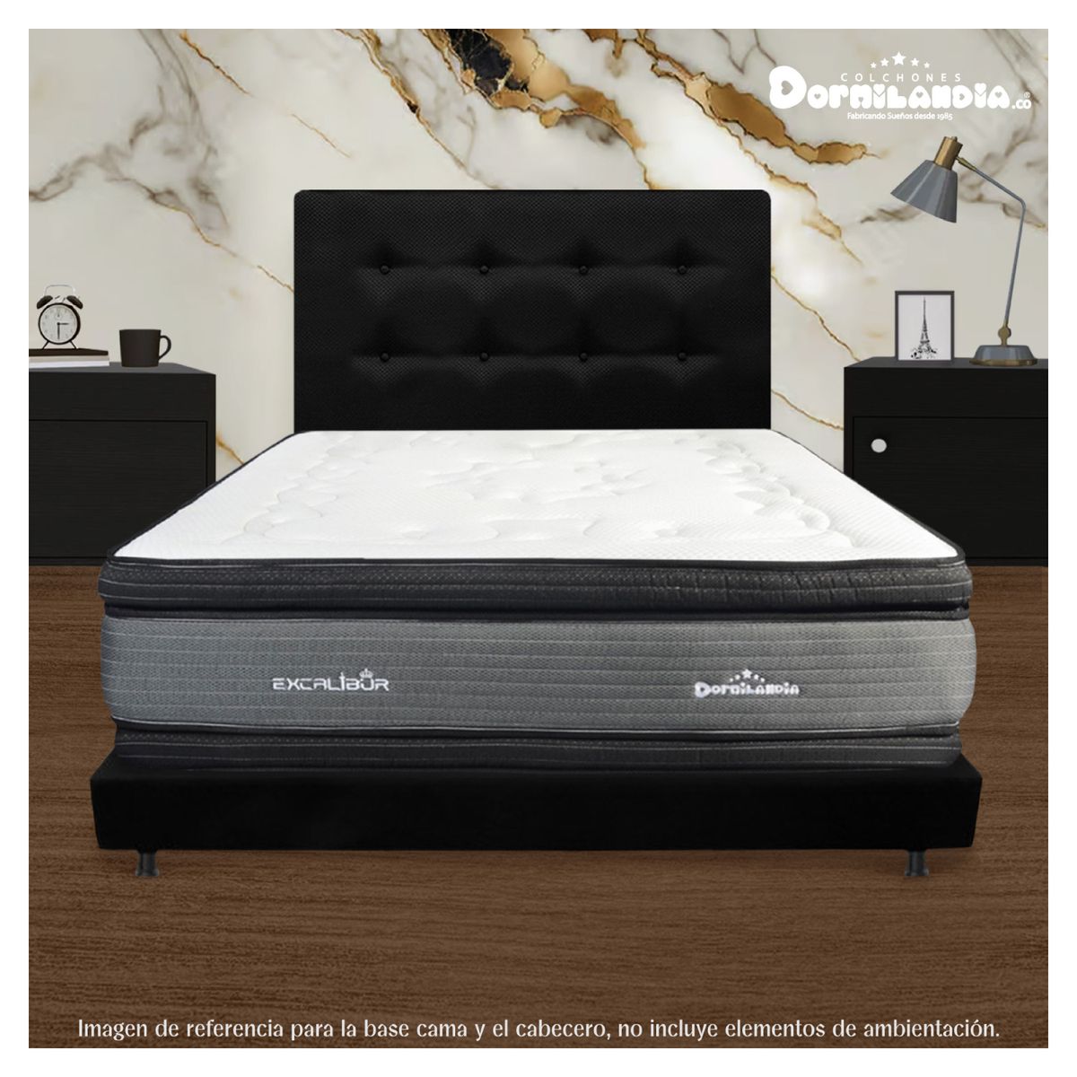 DORMILANDIA - Combo Cabecero y Base Cama Dividida Negro King 200x200 Dormilandia
