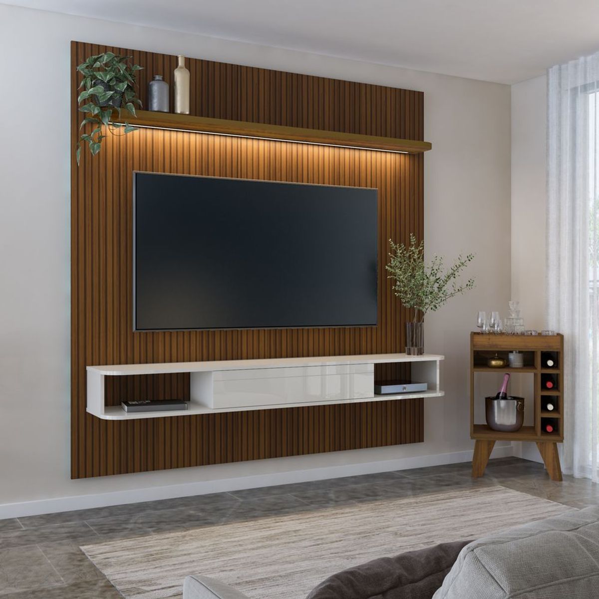 BERTOLINI - Combo Panel Mueble TV 75 Incluye Mueble Bar + Soporte de TV