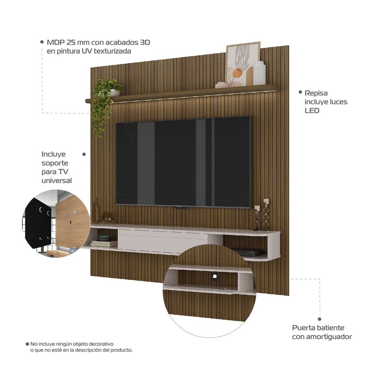 BERTOLINI - Combo Panel Mueble TV 75 Incluye Mueble Bar + Soporte de TV