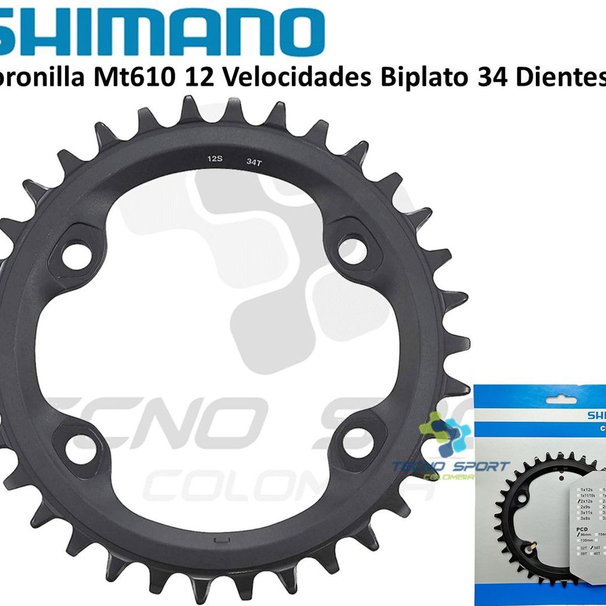 SHIMANO - Plato Coronilla Bicicleta Monoplato 34t Shimano Mt610 12v Mt