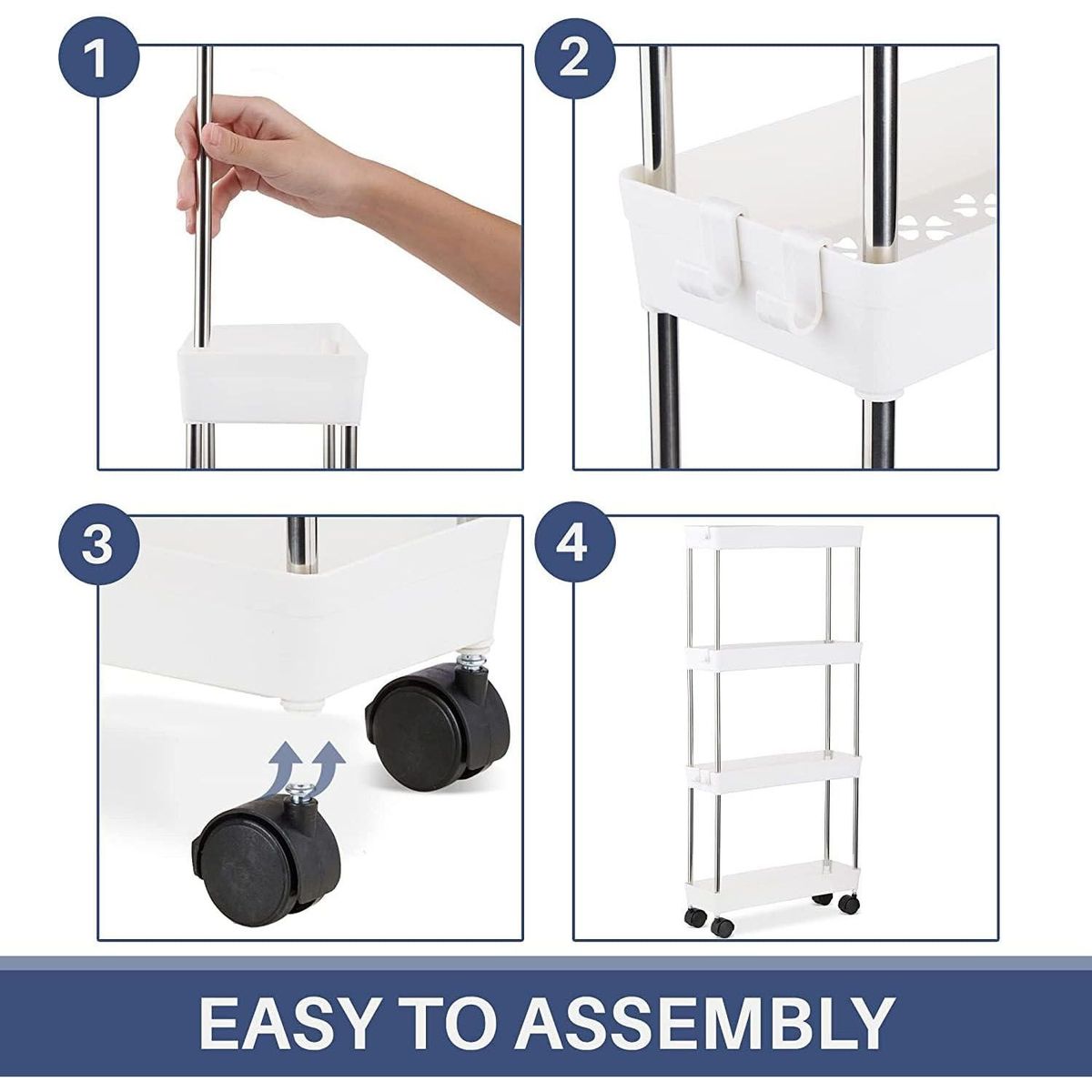 ONE PIXEL - Carrito Organizador 4 Niveles Con Ruedas De Baño Y Cocina