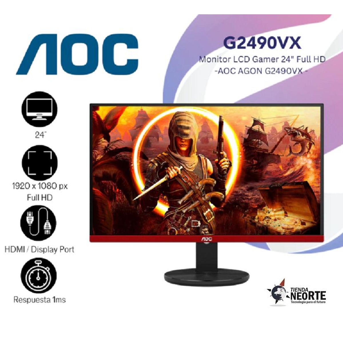 AOC - MONITOR AOC GAMER G2490VX 23.8 NEGRO ROJO.