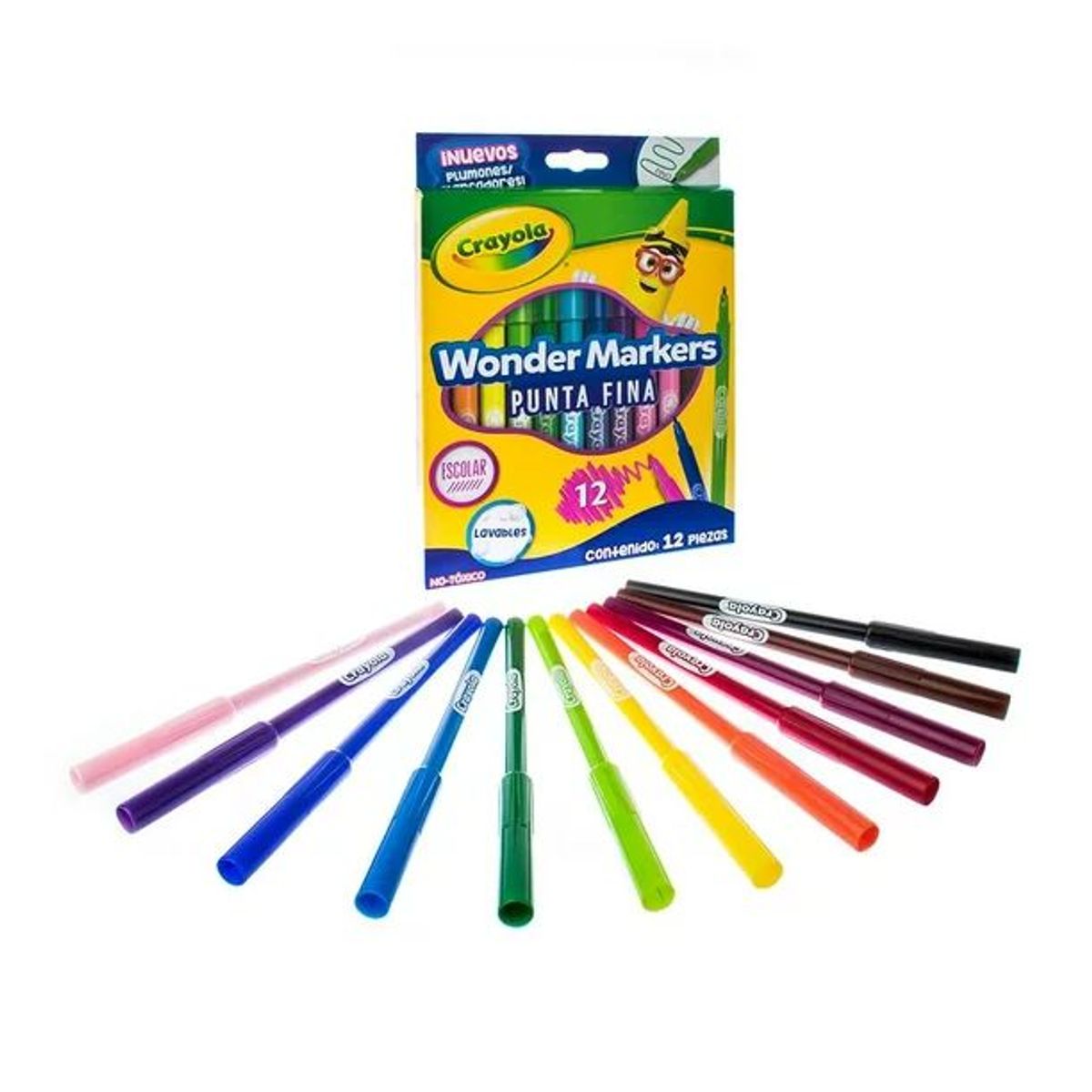 POINTER - Plumones Crayola Wonder Markers Punta Fina X 12 Colores