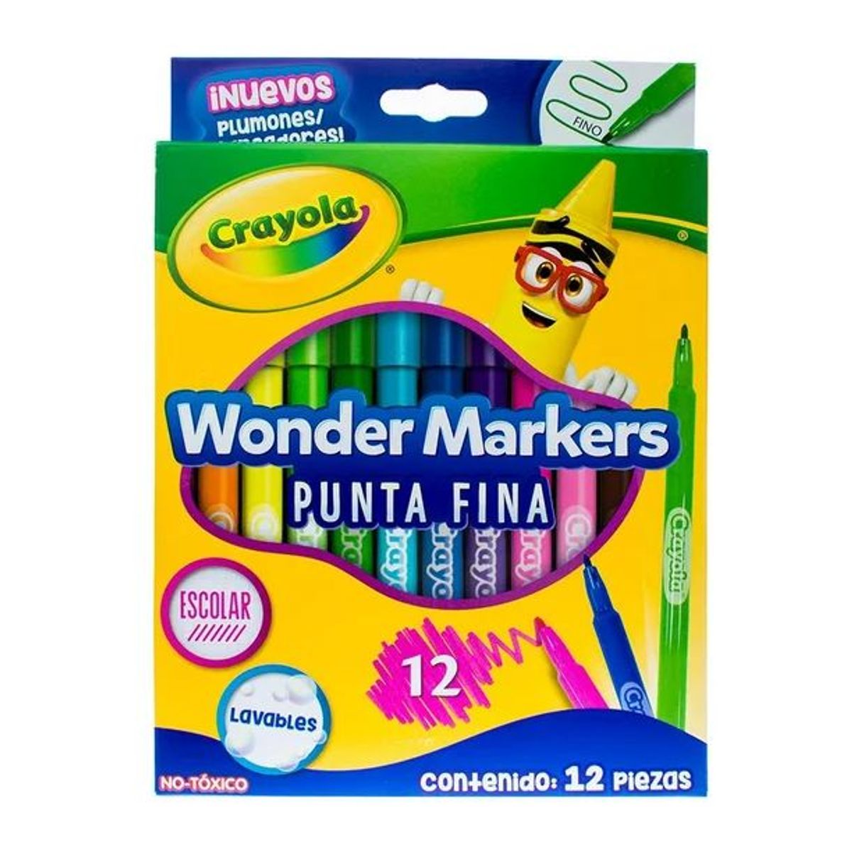 POINTER - Plumones Crayola Wonder Markers Punta Fina X 12 Colores