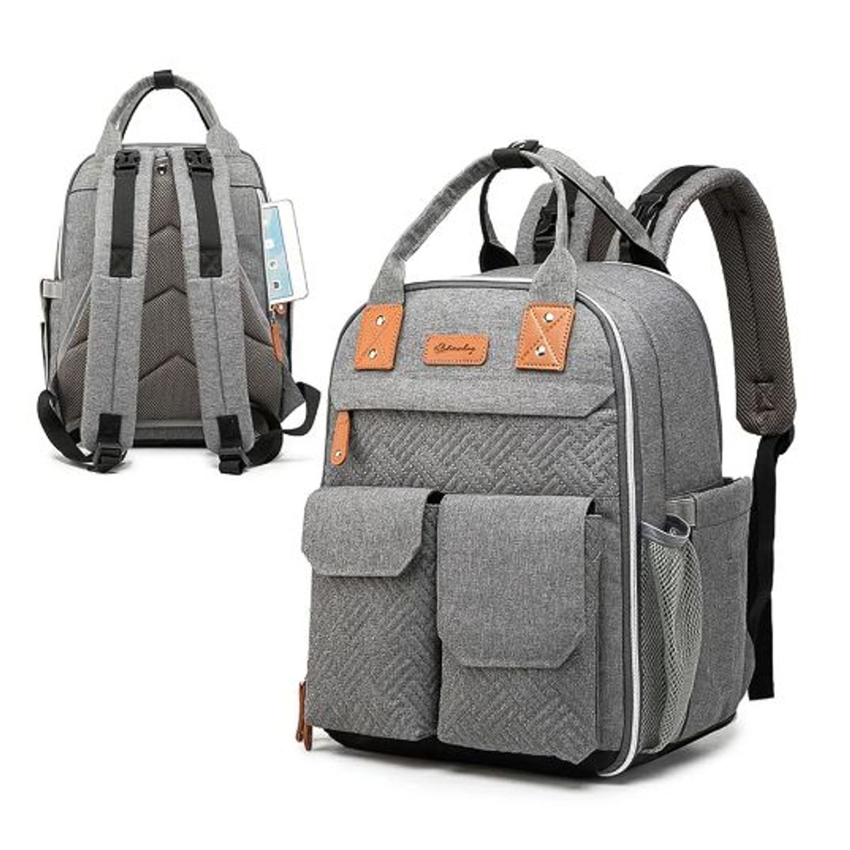 IKSA - Pañalera Espaciosa Multifuncional Impermeable Gris