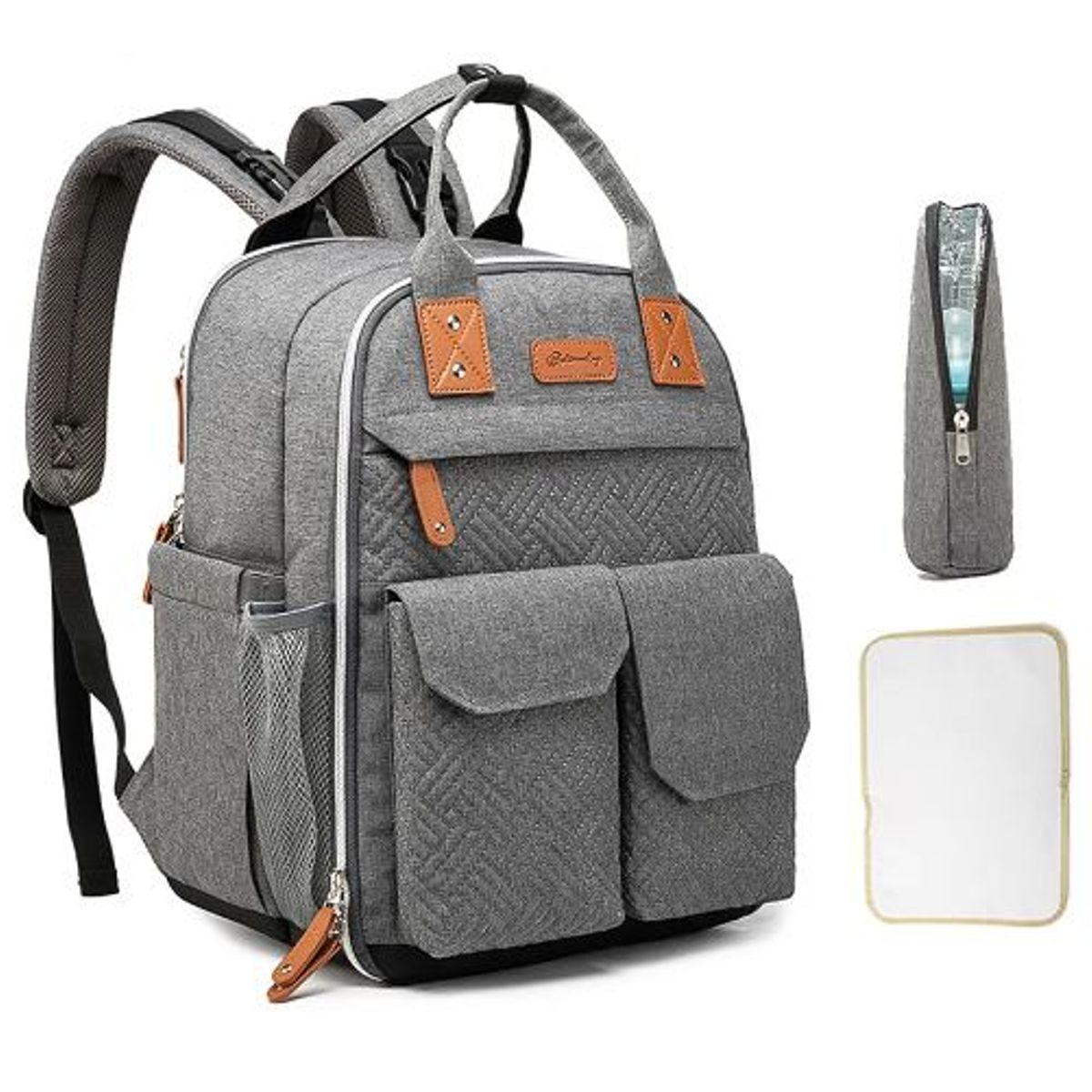 IKSA - Pañalera Espaciosa Multifuncional Impermeable Gris