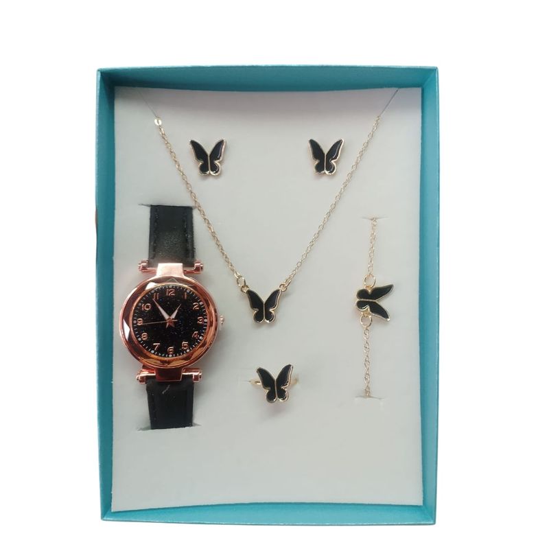 VANIDADES COLLECTIONS - Kit Reloj Negro Para Mujer  Juego De Collar Aretes Pulsera