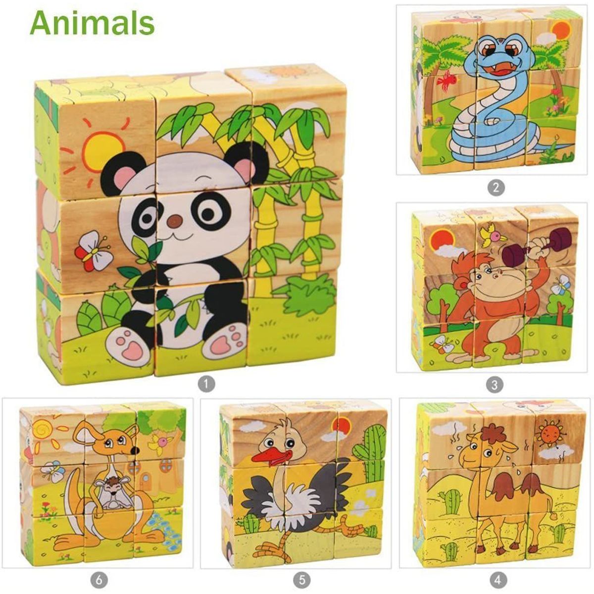 GENERICO - Juego Cubo Rompecabezas 9 Pcs de Madera Didáctico 6 En 1 Montessori