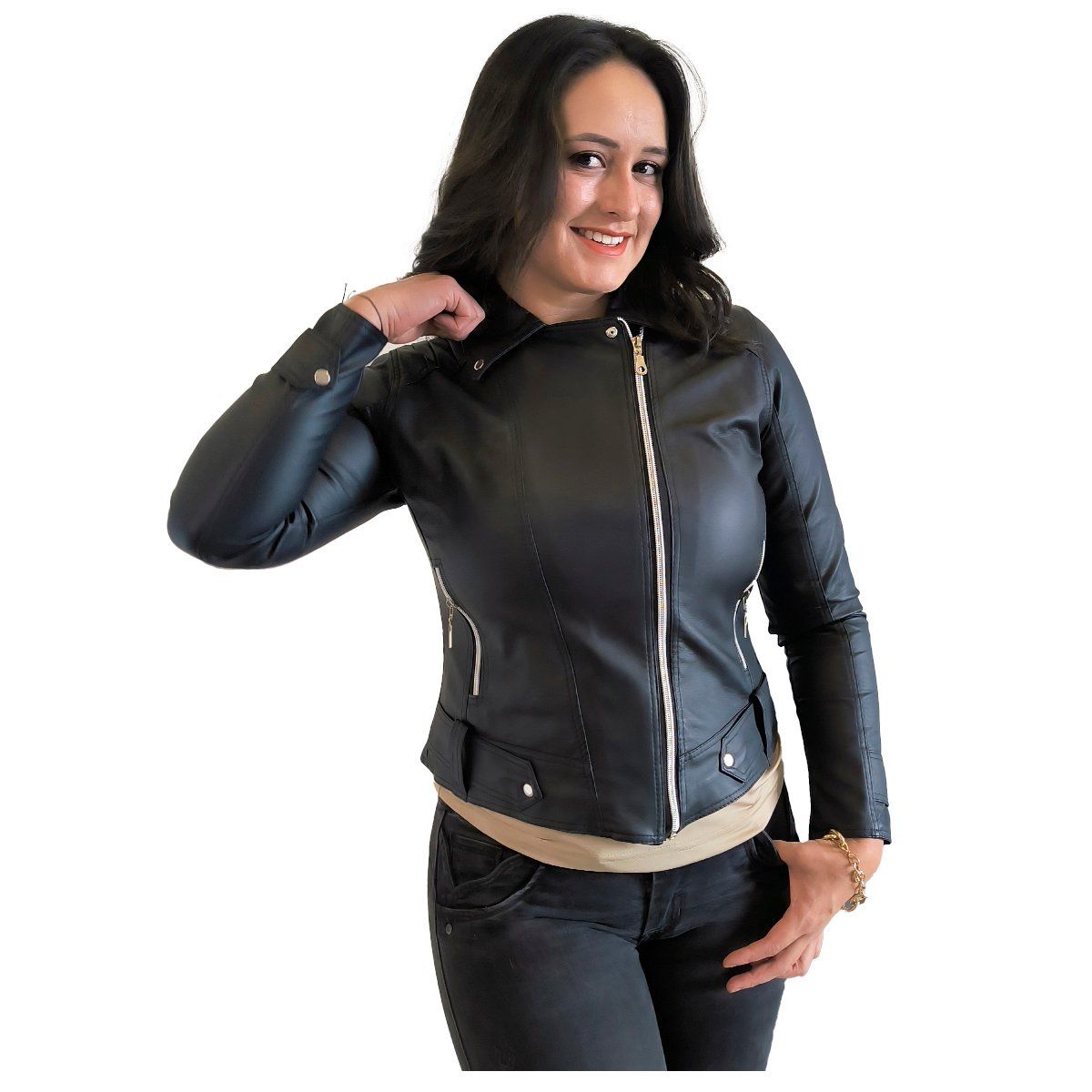 SACATE - Chaqueta para dama en cuero tex - Chamarra cruzada